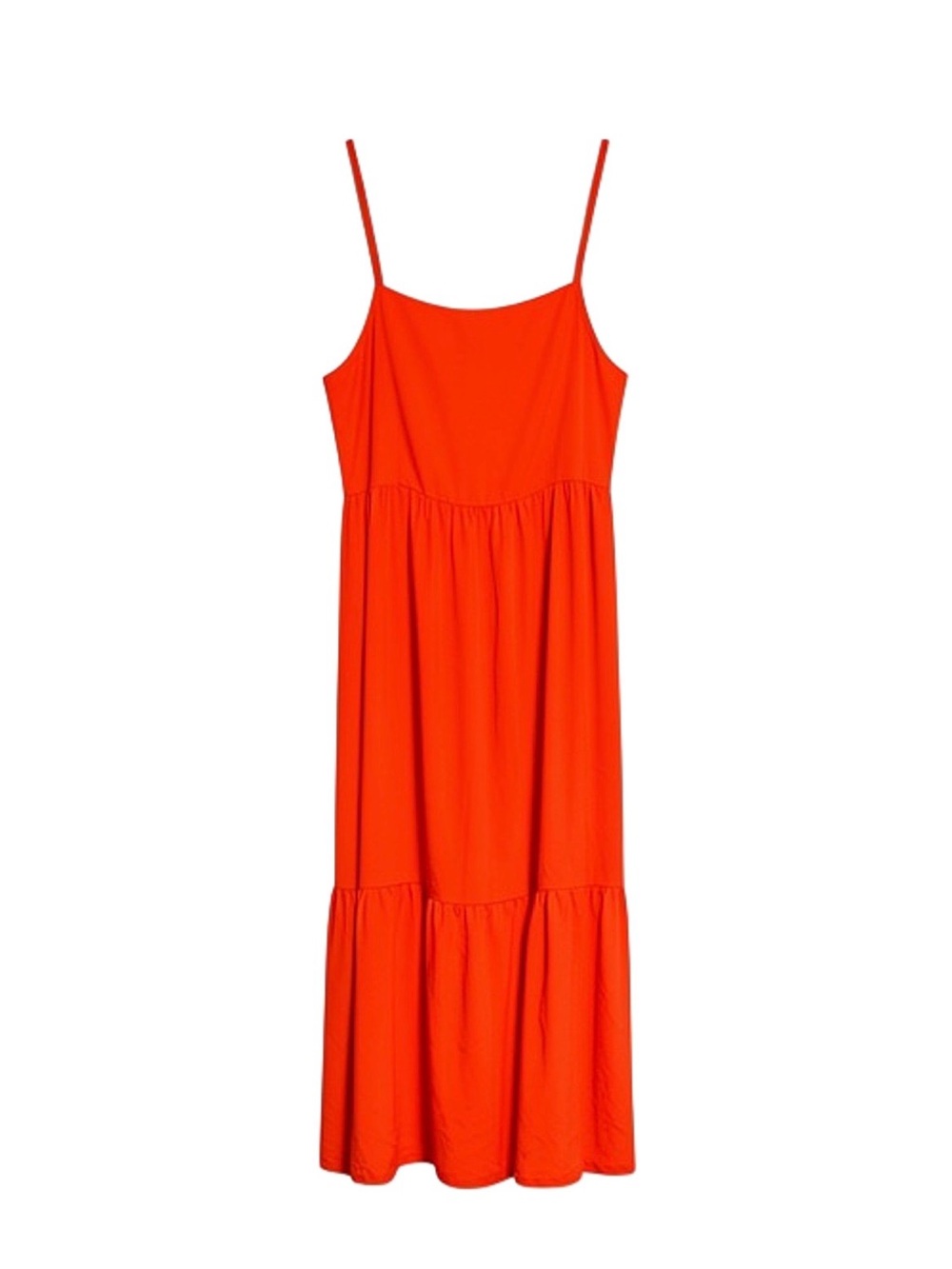 nine britton Orange Spaghetti-Strap Tiered Maxi Dress